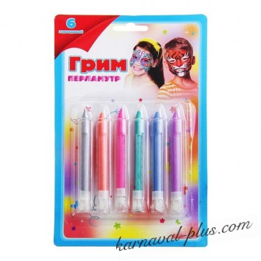 Грим карандаши для лица и тела, 6 перламутровых цветов